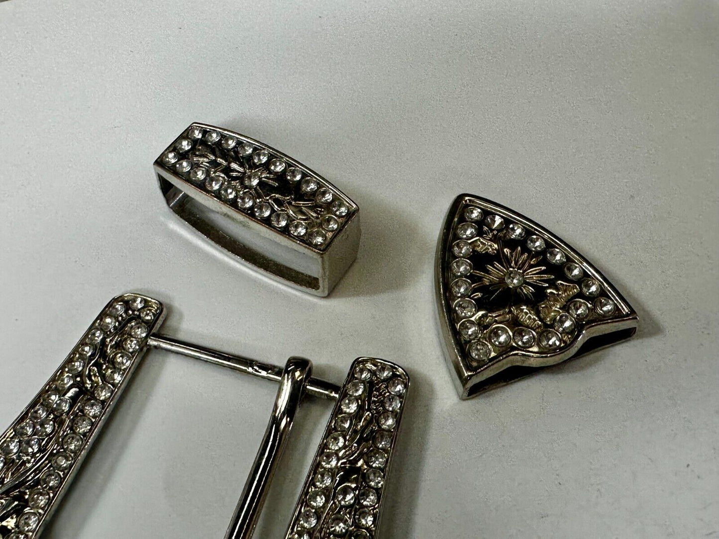 Three Piece Ranger Style Replacement Dress Belt Buckle - Missing Rhinestone