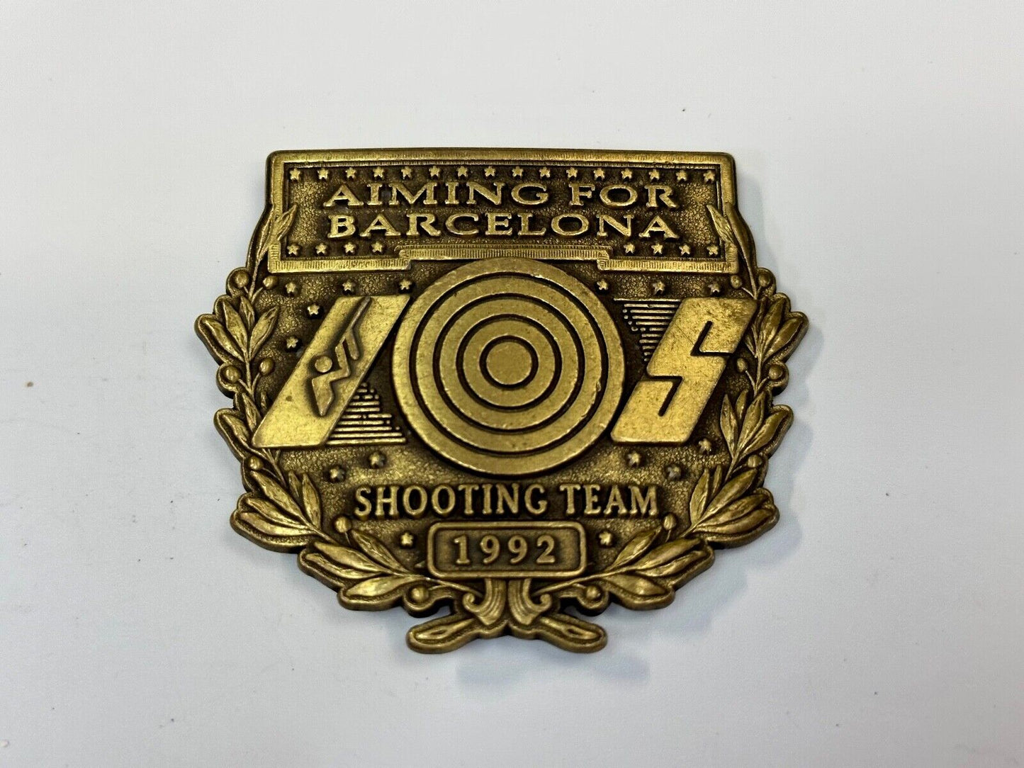 1992 Aiming for Barcelona Olympics US shooting Team belt buckle