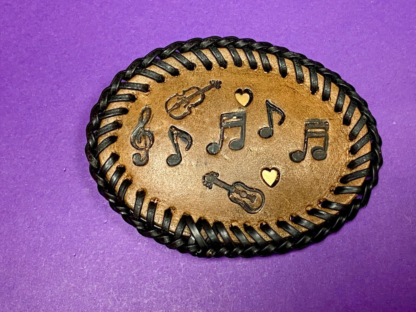 Vintage Eight 16Th Notes Violin Bass Treble Clef Musicians Leather Belt Buckle