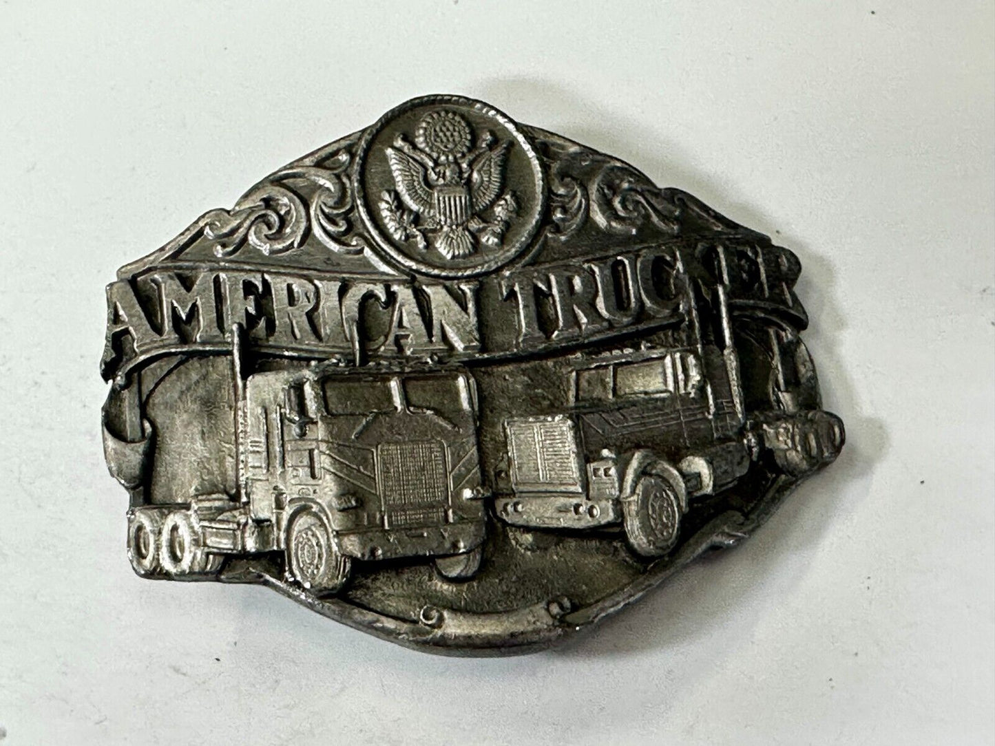 American Truck I'D RATHER BE TRUCKIN Pewter Vintage 1986 Belt Buckle - Siskiyou