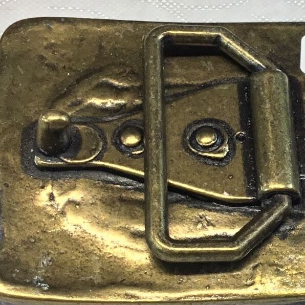 3.5". Designer / western / dress / Black and brass tone rhinestone belt buckle
