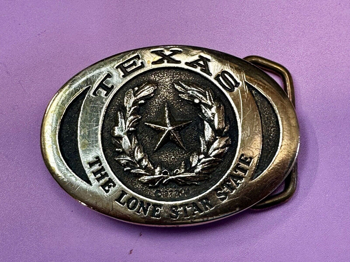 The Great State of Texas Lone Star State Solid Brass 1970s Belt Buckle