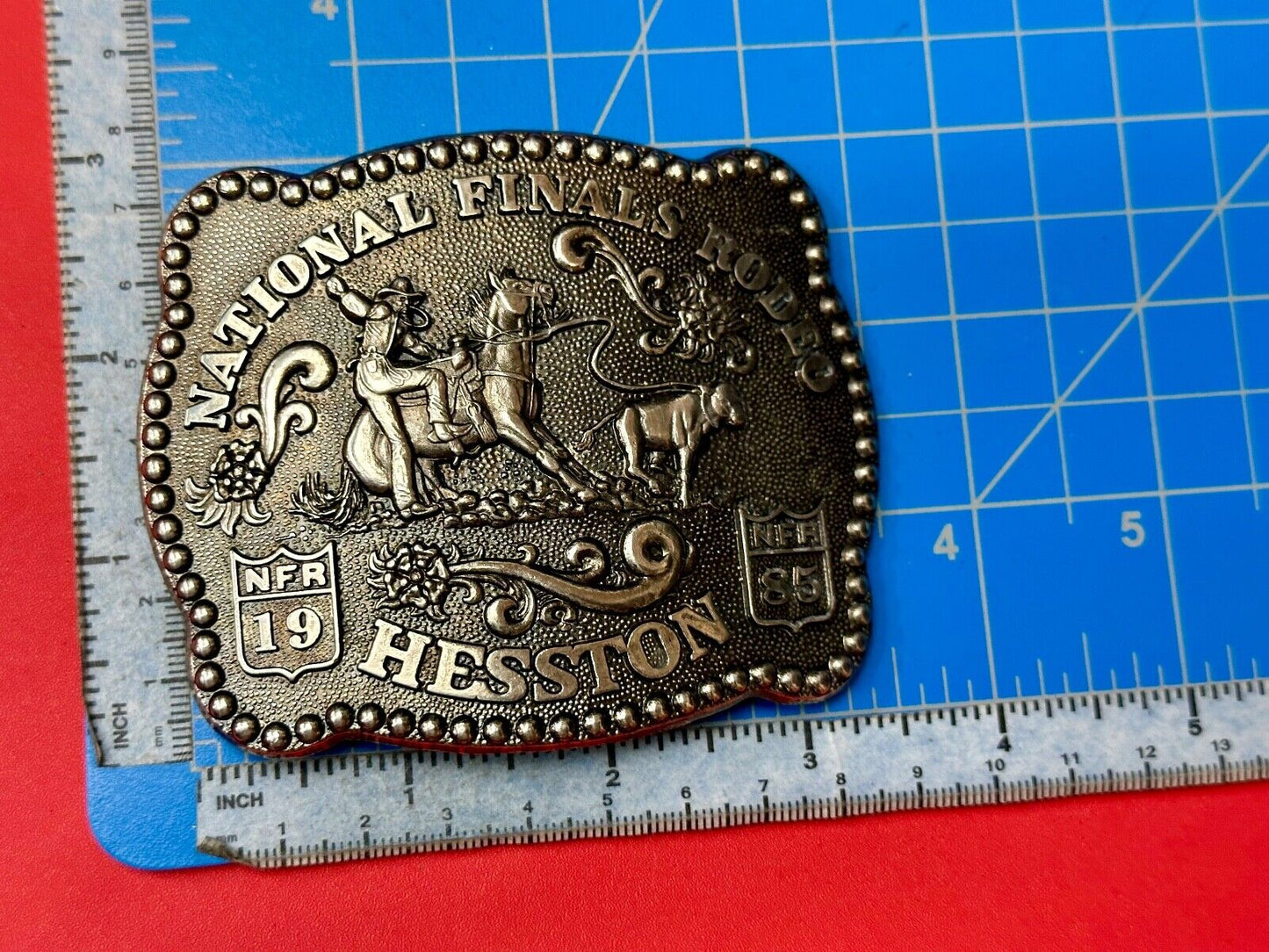 1985 NFR National Finals Rodeo Adult Size belt buckle by Fred Fellows