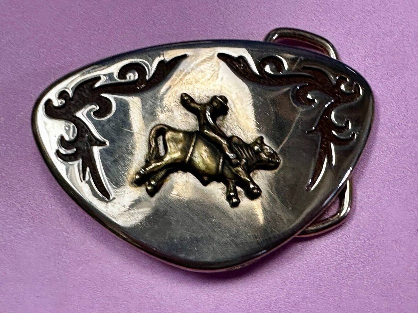 Vintage Cowboy Riding Rodeo Bull Western Belt Buckle