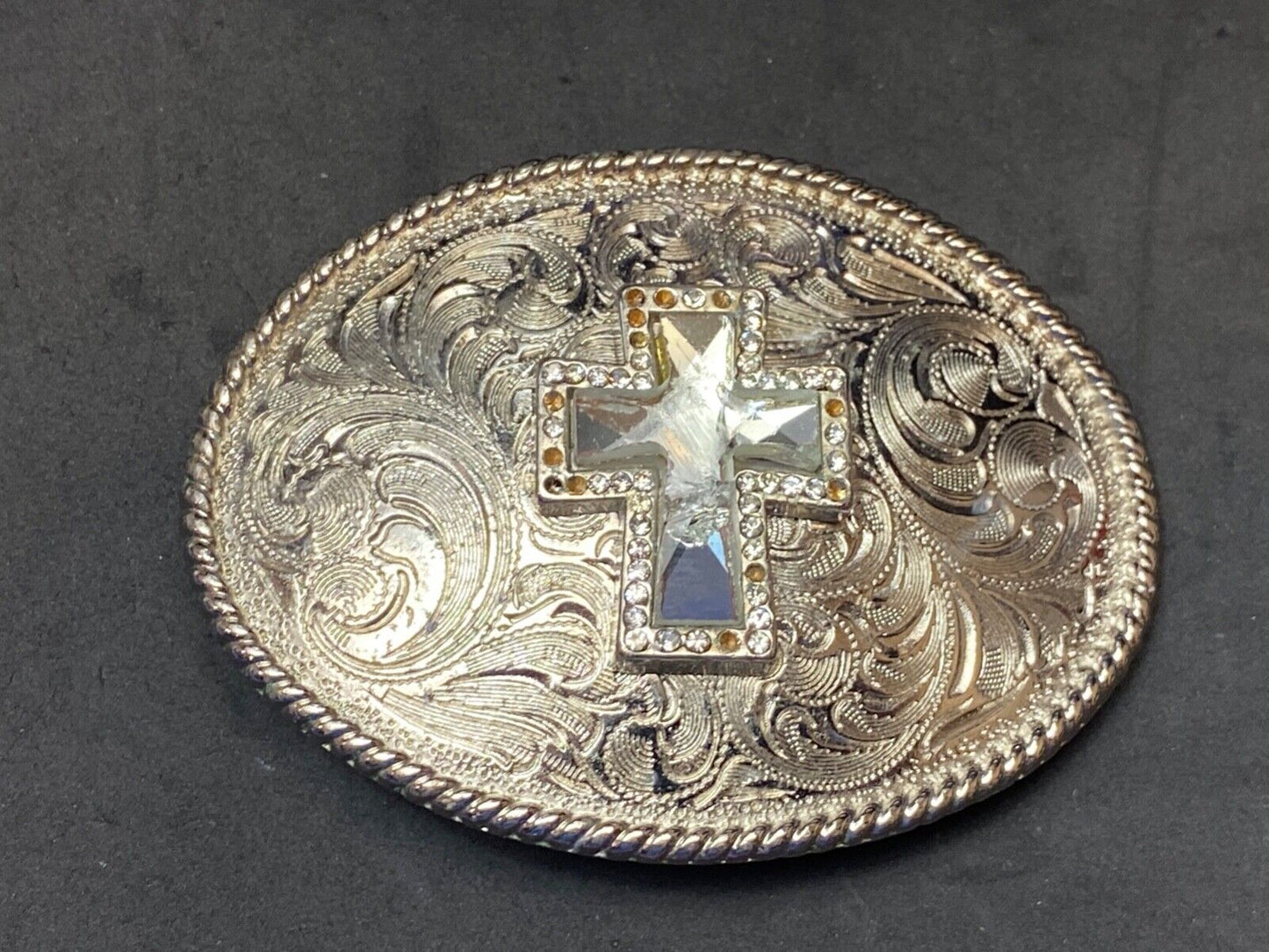 beautiful western cross, engraved flower swirl cowboy cowgirl faith belt buckle
