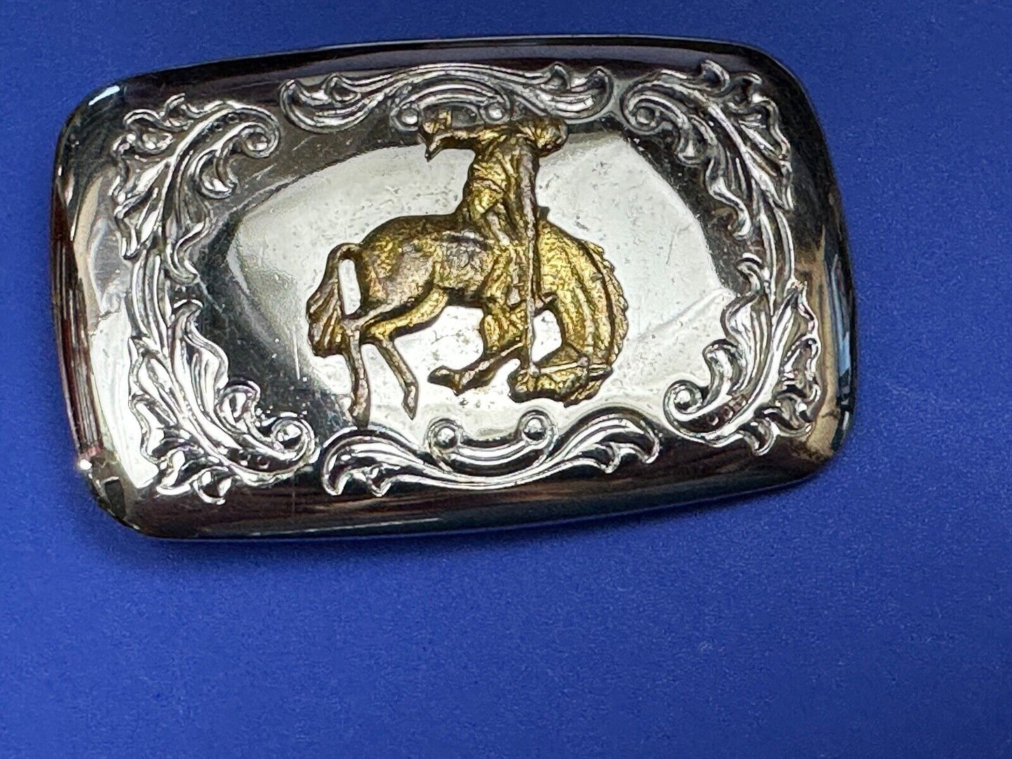 Vintage END of the trail Horse Cowboy hat off Vintage two tone belt buckle