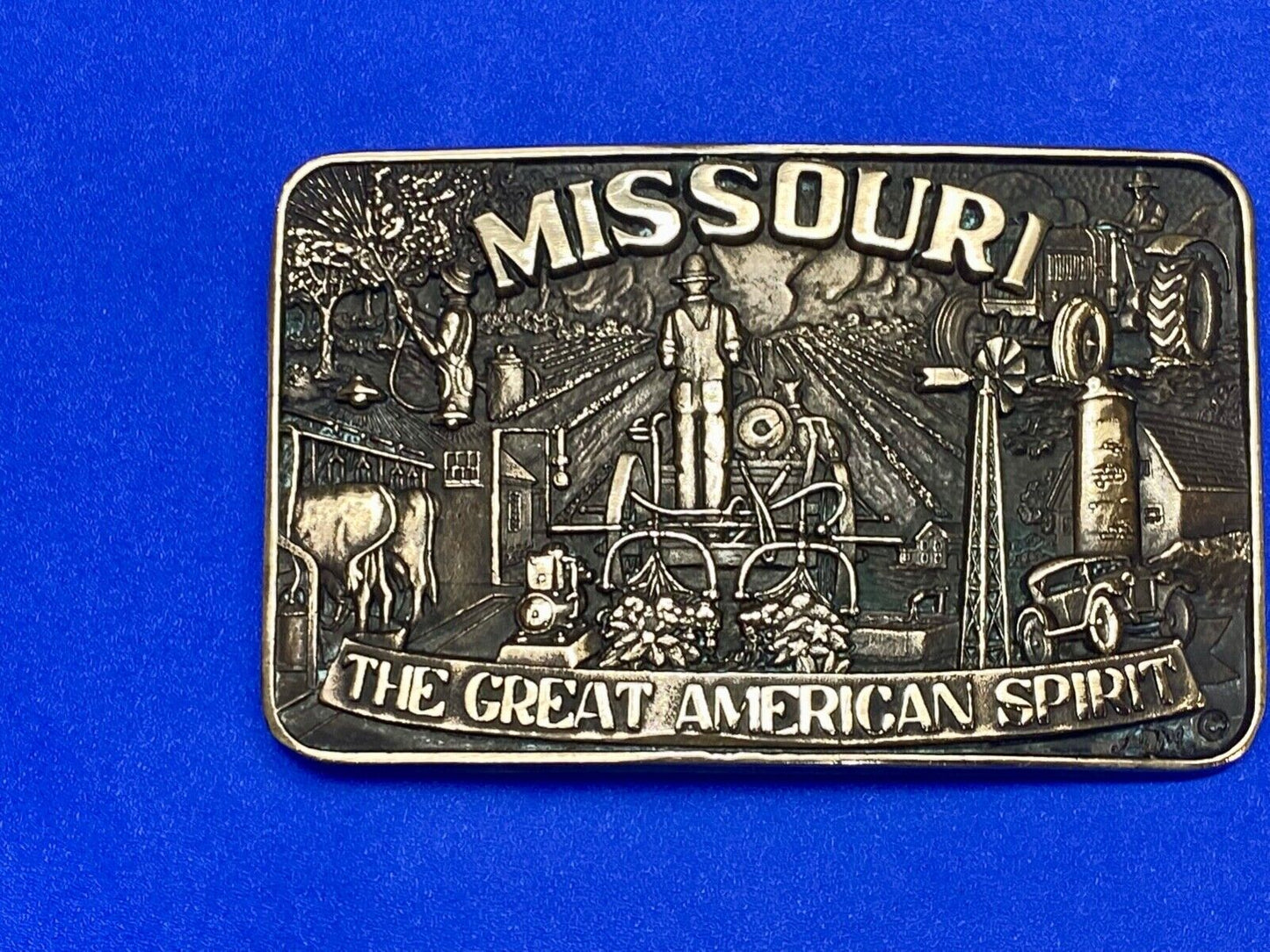 The Great American Spirit - State of MO Missouri solid brass belt buckle by ADM