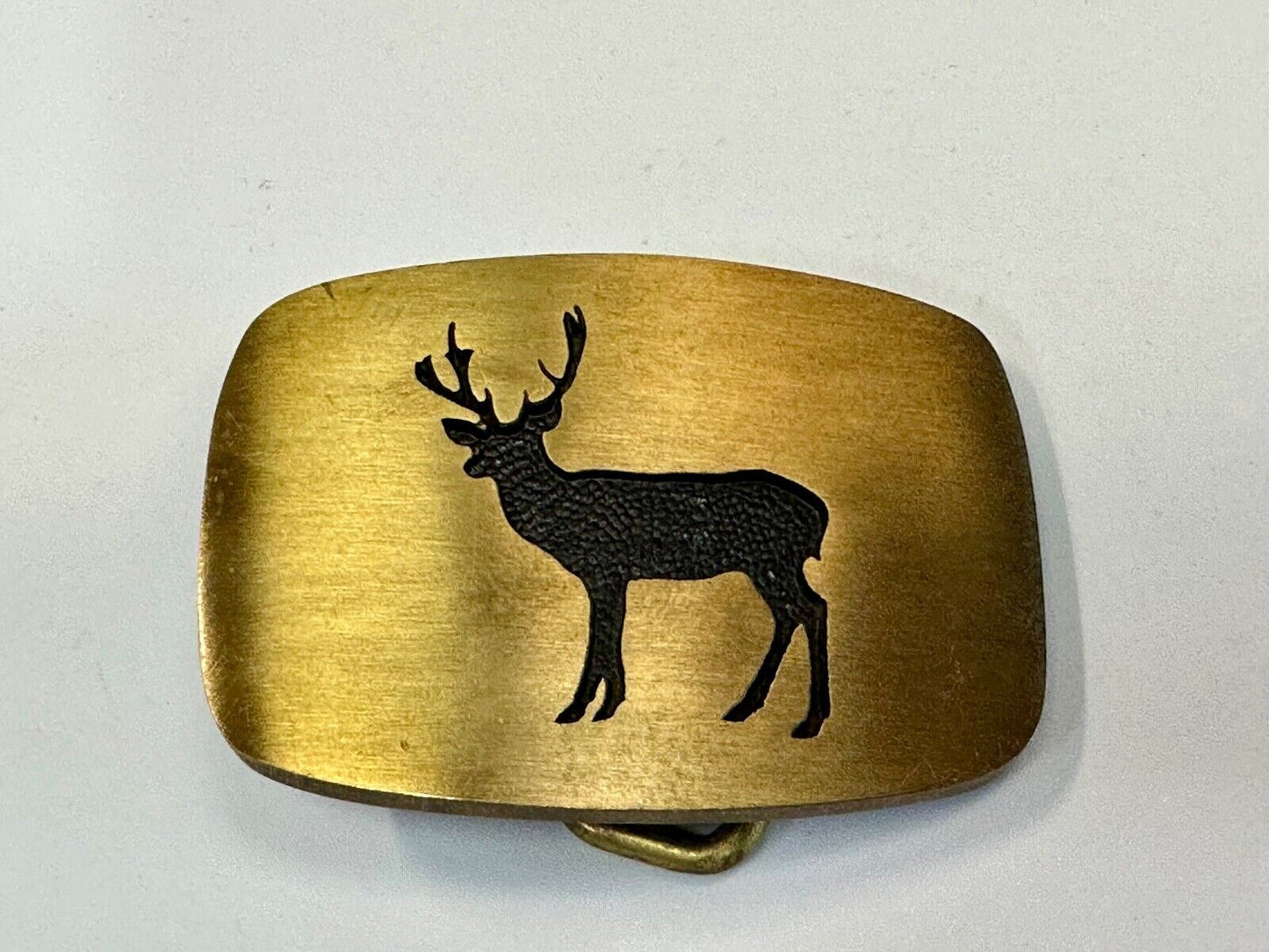 vintage Deer Elk Black outlined solid brass belt buckle by BTS