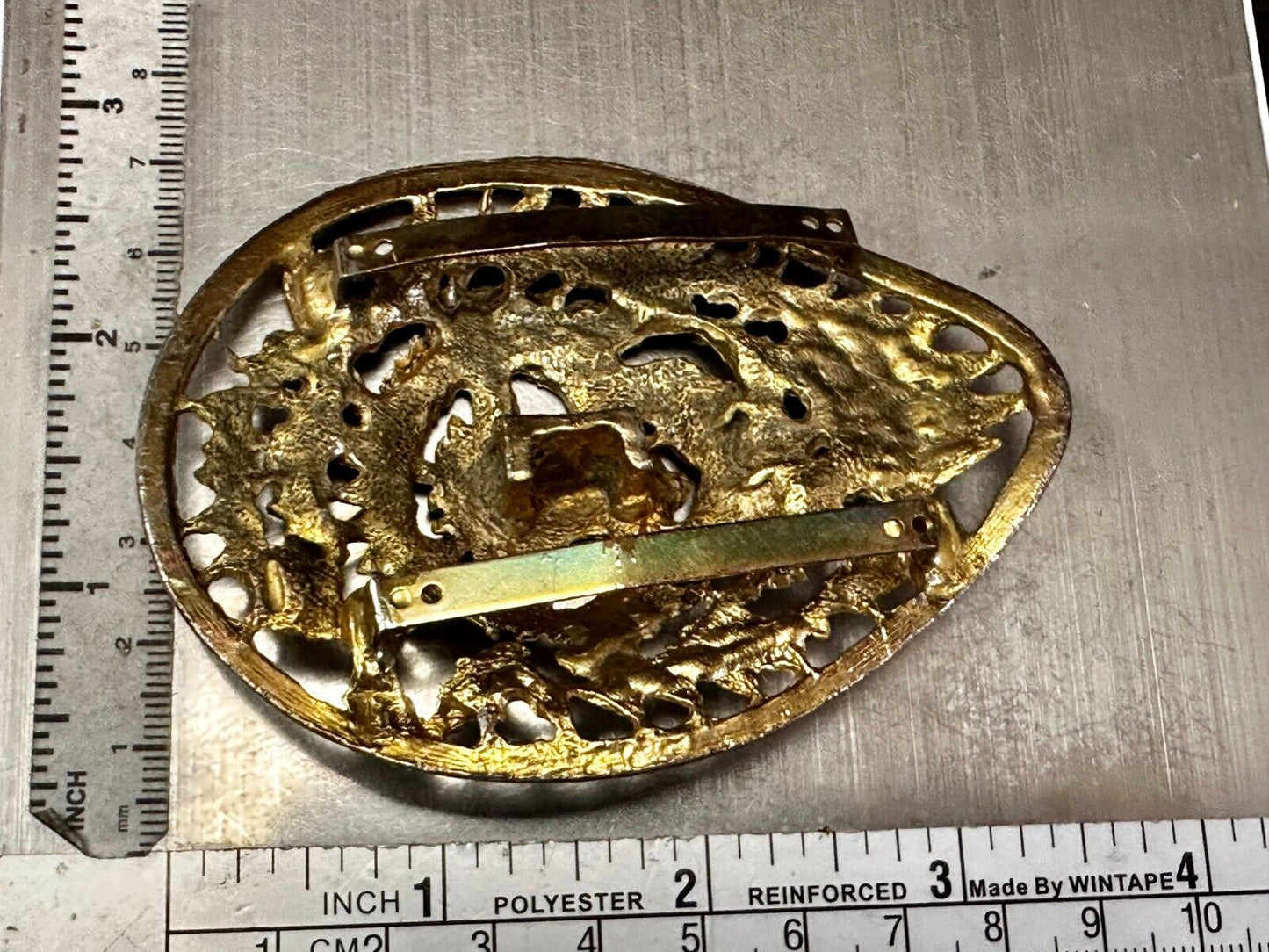 Beautiful Lion Tiger Head Vtg. Figural Cutout See Through Gold Tone Belt Buckle