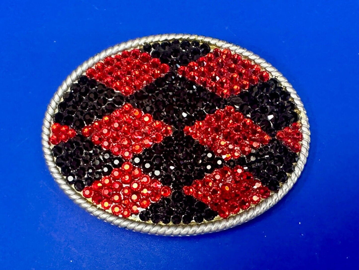 Black & Red rhinestone Checkerboard Diamond Jester 3.75" wide belt buckle