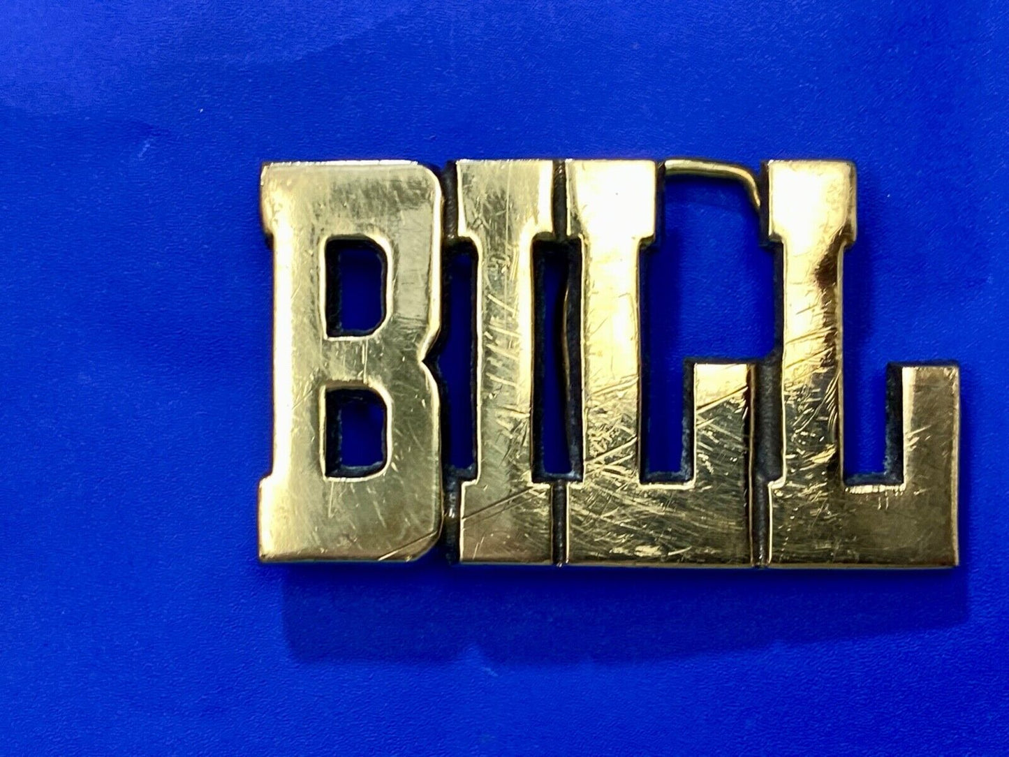Bill - Name in Cutout block letters solid brass belt buckle by Sector Brass