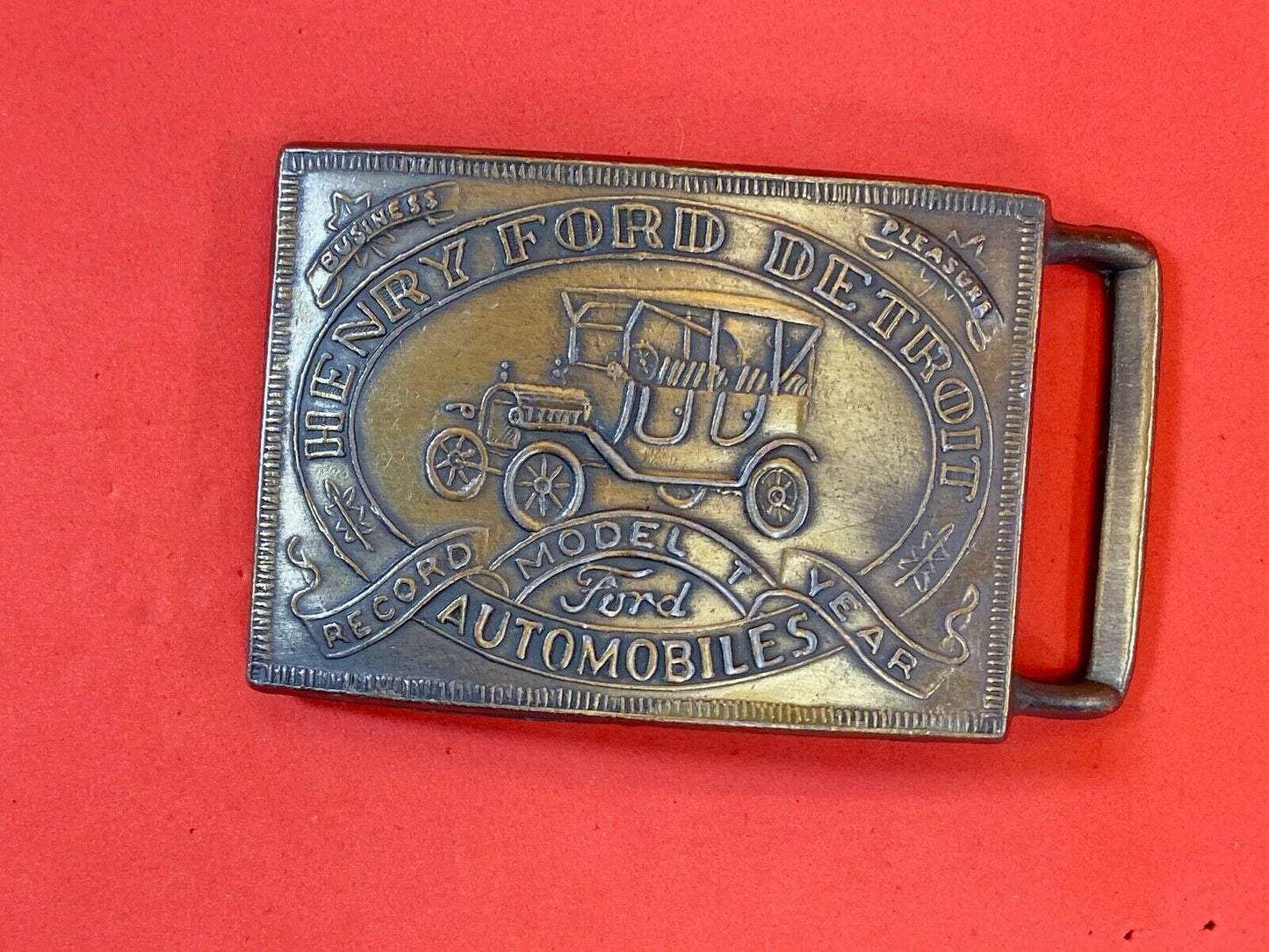 Vintage Henry Ford Detroit Automobiles Metal Belt Buckle Model T Antique