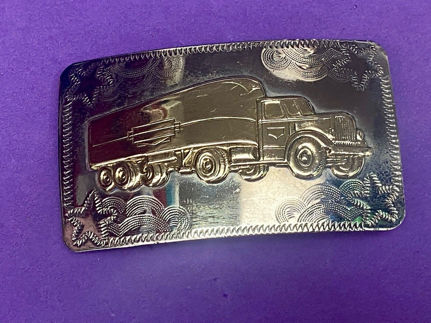 Big Rig Semi Truck Trailer Western Mixed Metal Vintage Drivers Belt Buckle