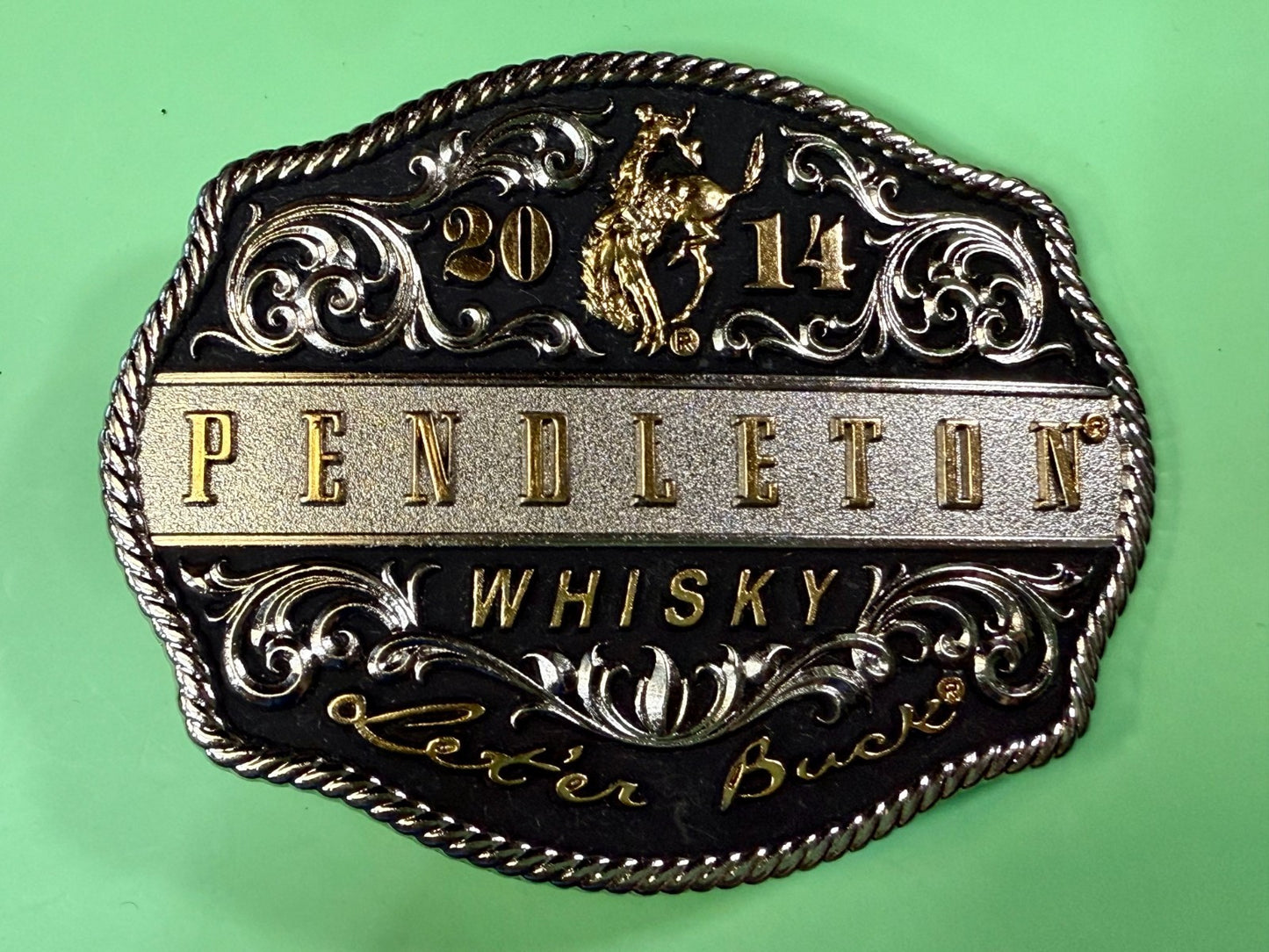 2014 Pendleton Whiskey Let'er Buck Rodeo Cowboy Montana Silversmiths Belt Buckle