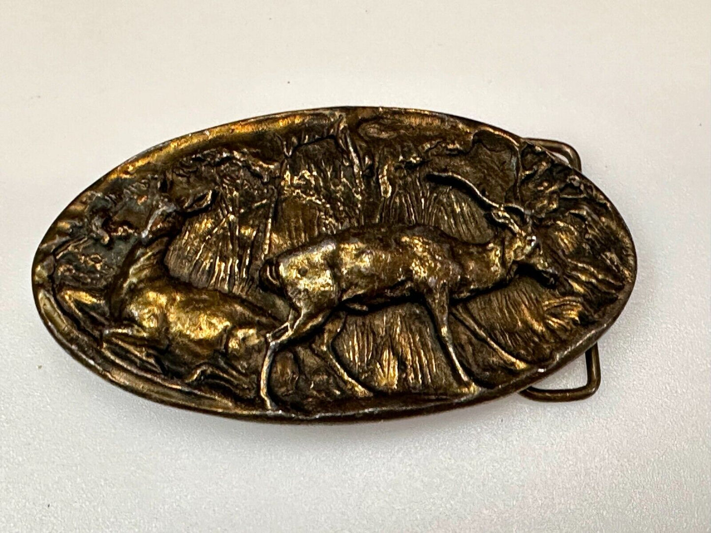 Vintage Deer in nature 1976 Adezy wide oval belt buckle