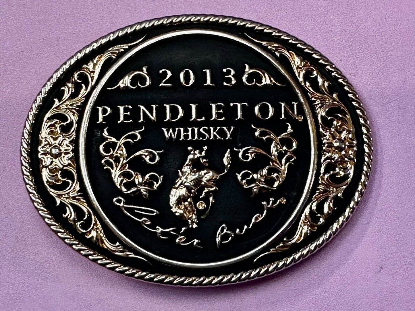 2013 Pendleton Whiskey Let'er Buck Rodeo Cowboy Montana Silversmiths Belt Buckle
