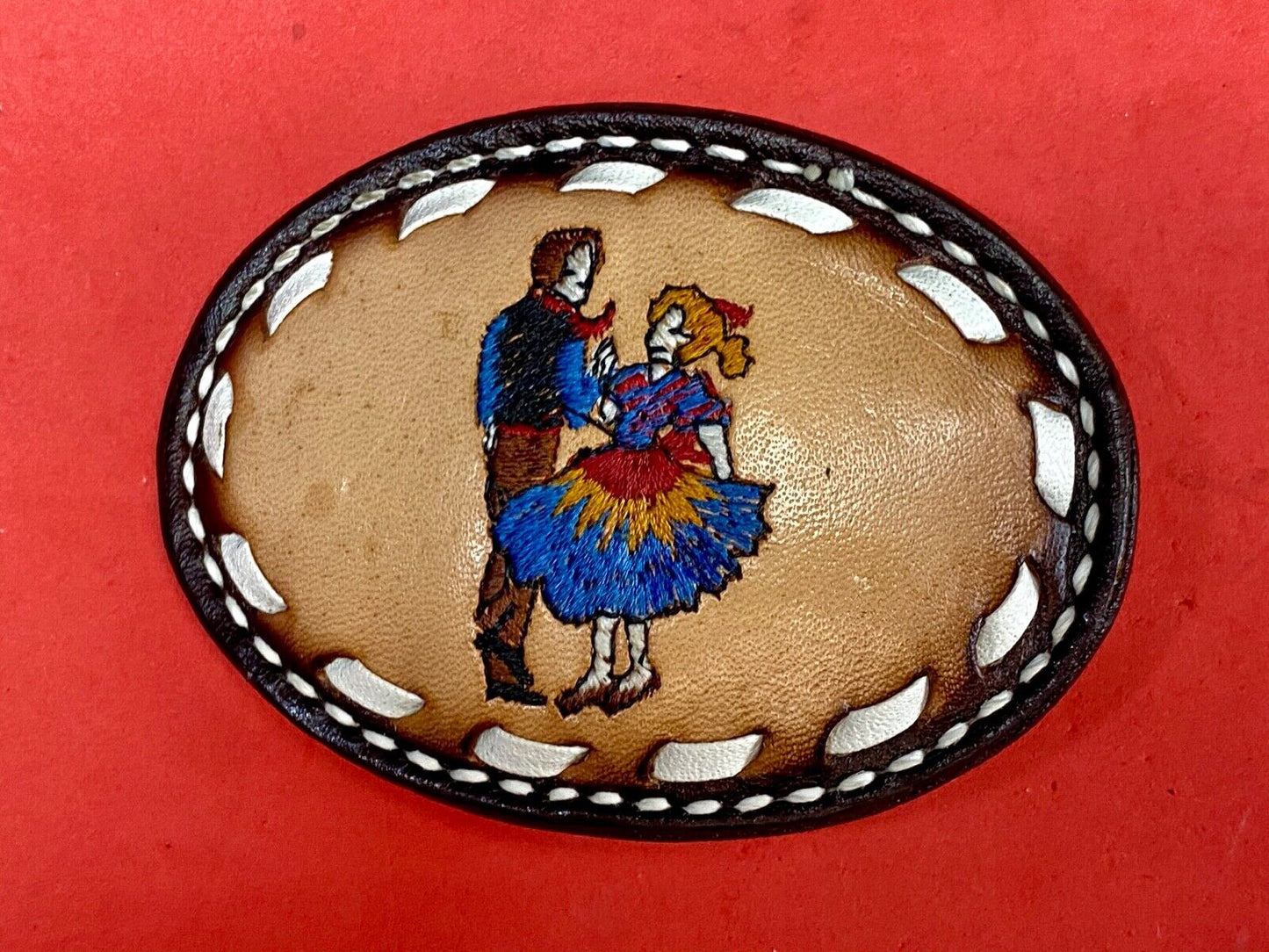 Vintage Cardat leather belt buckle with Country and Western Couple Dancing