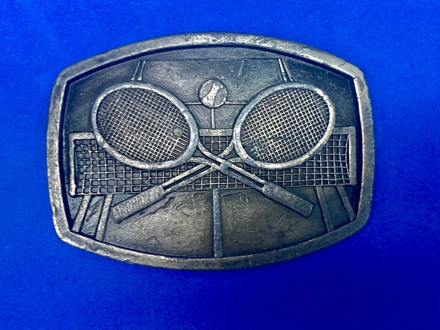 Vintage 1977 Tennis Sport Racquet Racket Court Net Tennis Ball Belt Buckle