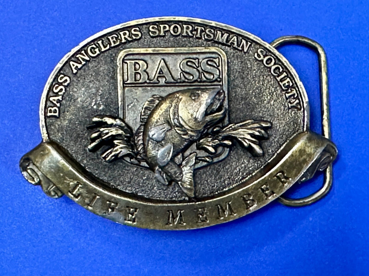BASS Anglers Sportsman Society LIFE MEMBER Brass Tone Great American Belt Buckle