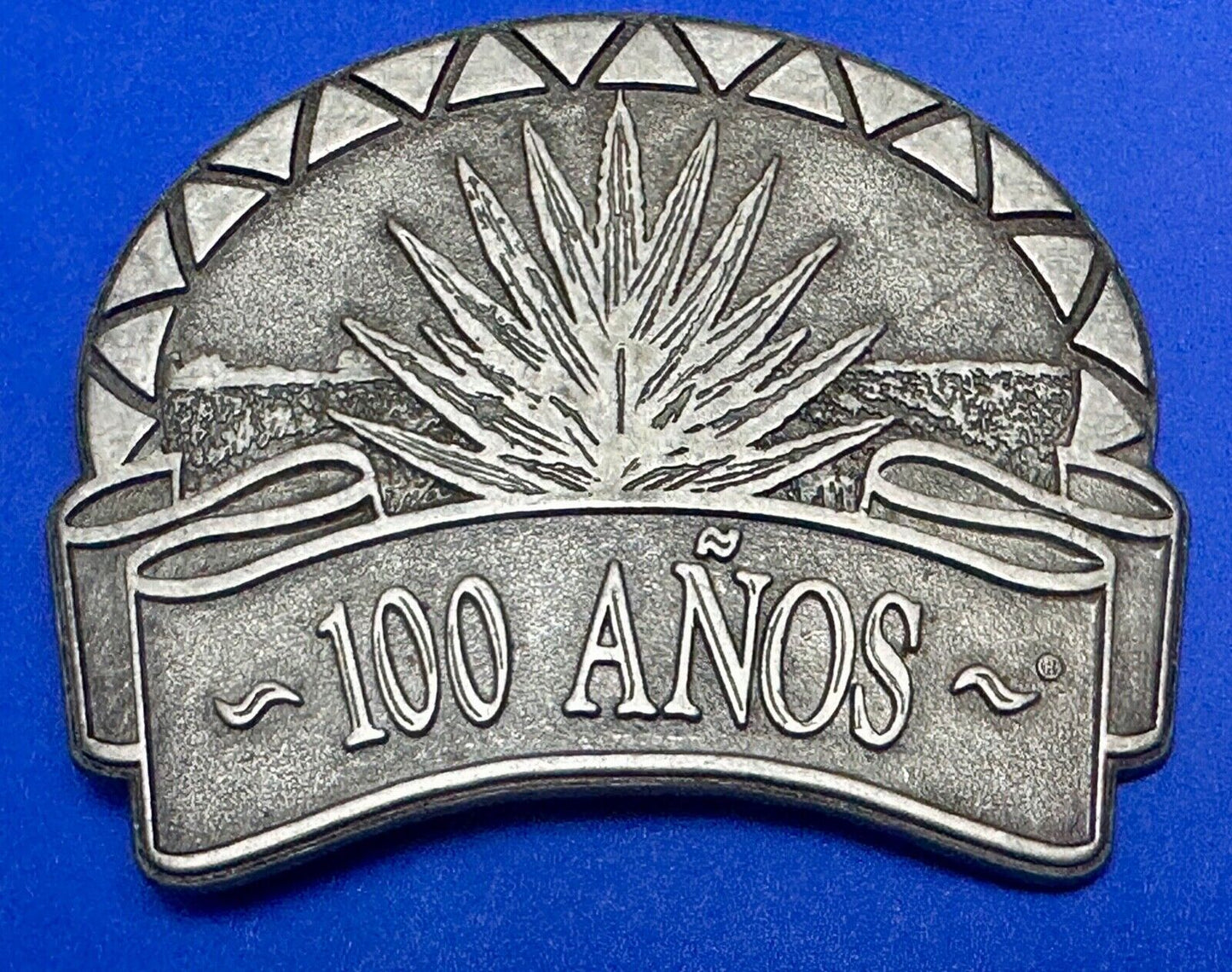 Tequila advertising 100 Anos Vintage Pewter Metal cutout belt buckle