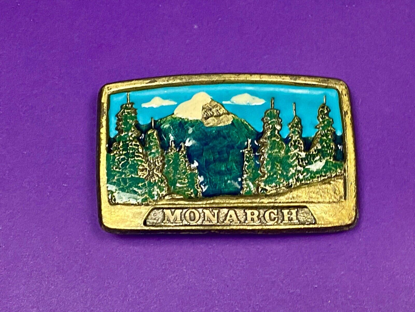 1981 Monarch Commemorative Belt Buckle Wyoming Imountain Clearing No 1003 A