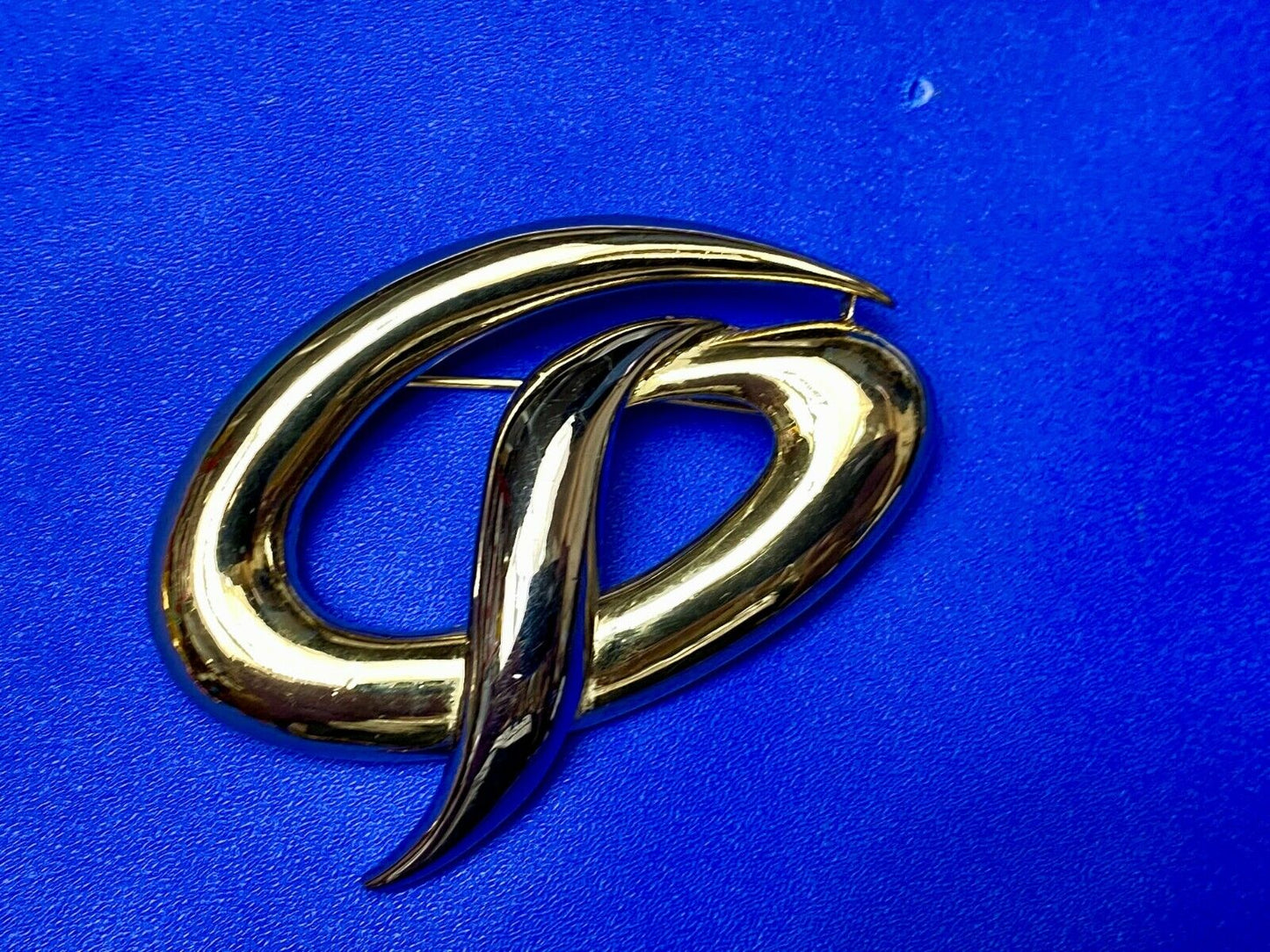 Vintage Brooch MJENT M Jent gold tone Abstract swirl wave Large lapel pin