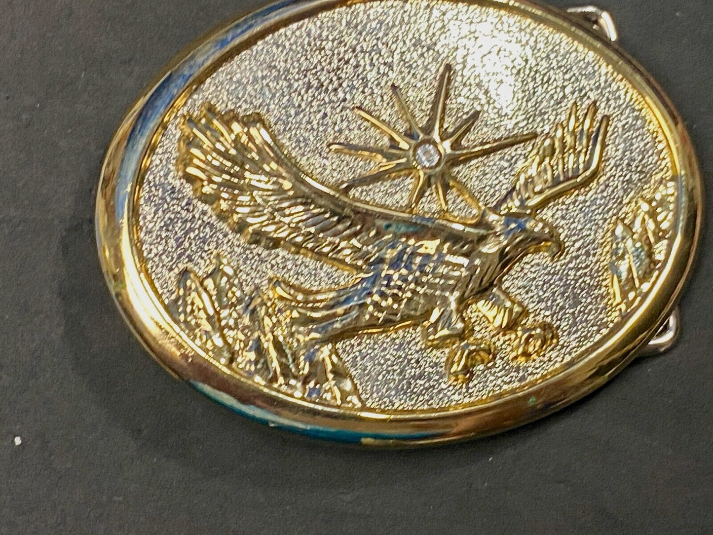 Vintage belt buckle, silver and gold tone flying eagle - Starburst!