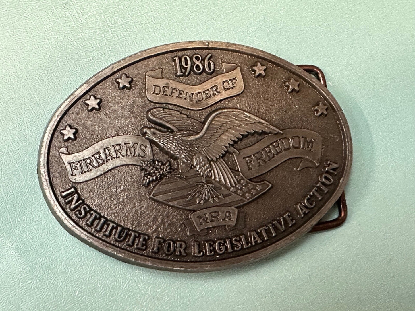 1986 NRA National Rifle Association Firearms Freedom Vintage ILA belt buckle