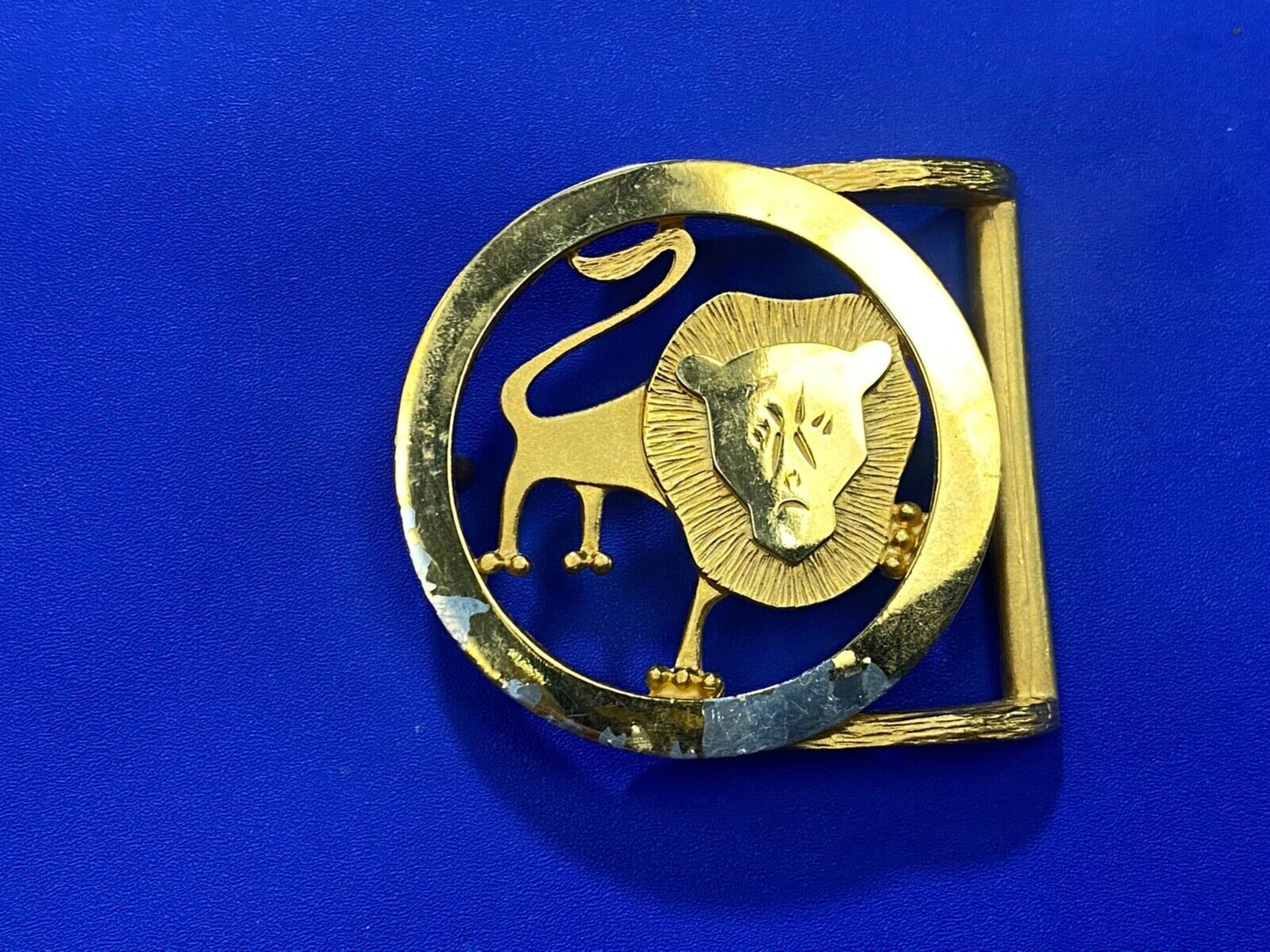 unique LION - Huge Mane and face in see through gold tone round belt buckle