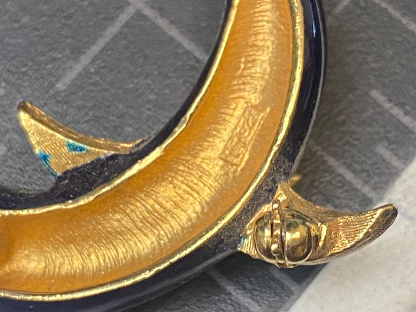 Black Curved Dolphin Enameled with Rhinestone Accents Vintage Brooch Pin