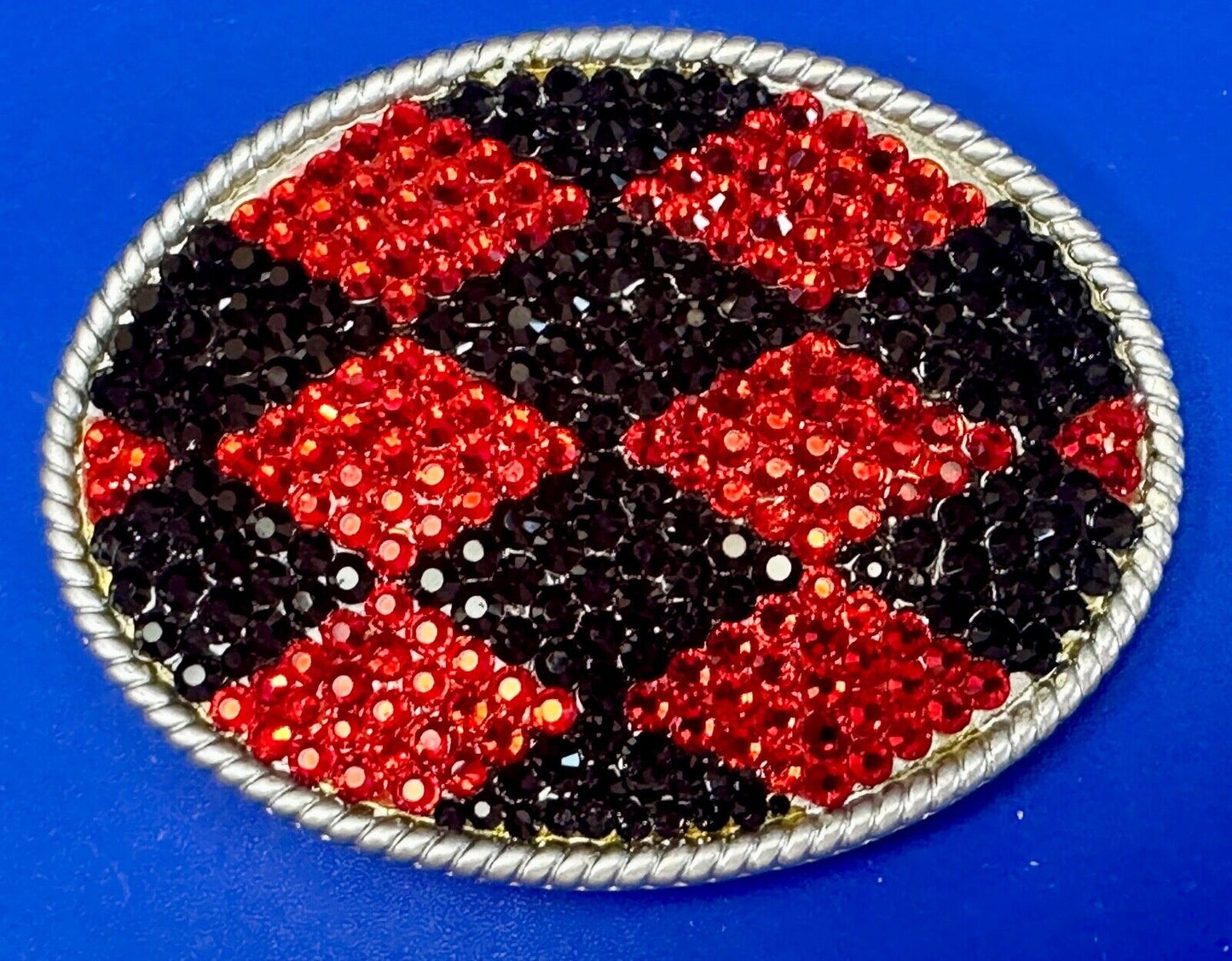 Black & Red rhinestone Checkerboard pattern covering 3.75" wide belt buckle