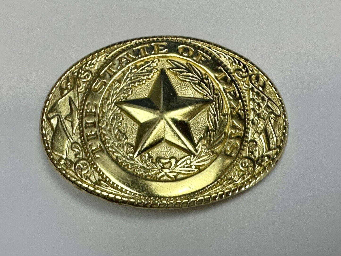 The Great State of Texas - Lone Star Flags seal gold & white color belt buckle