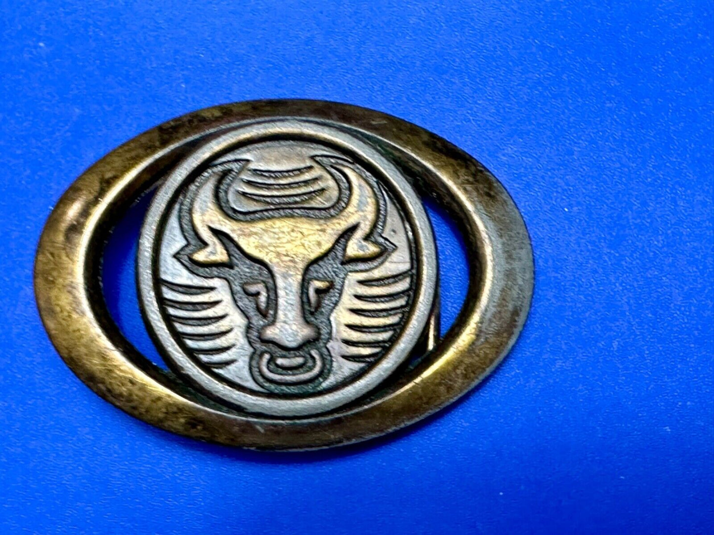 Vintage Bull Skull Diablo LONGHORN cow steer western oval belt buckle