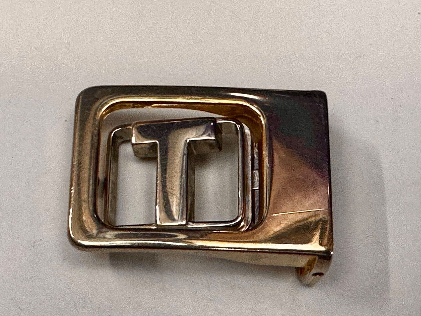 T - Letter Initial Monogram Vintage two tone swing arm small belt buckle