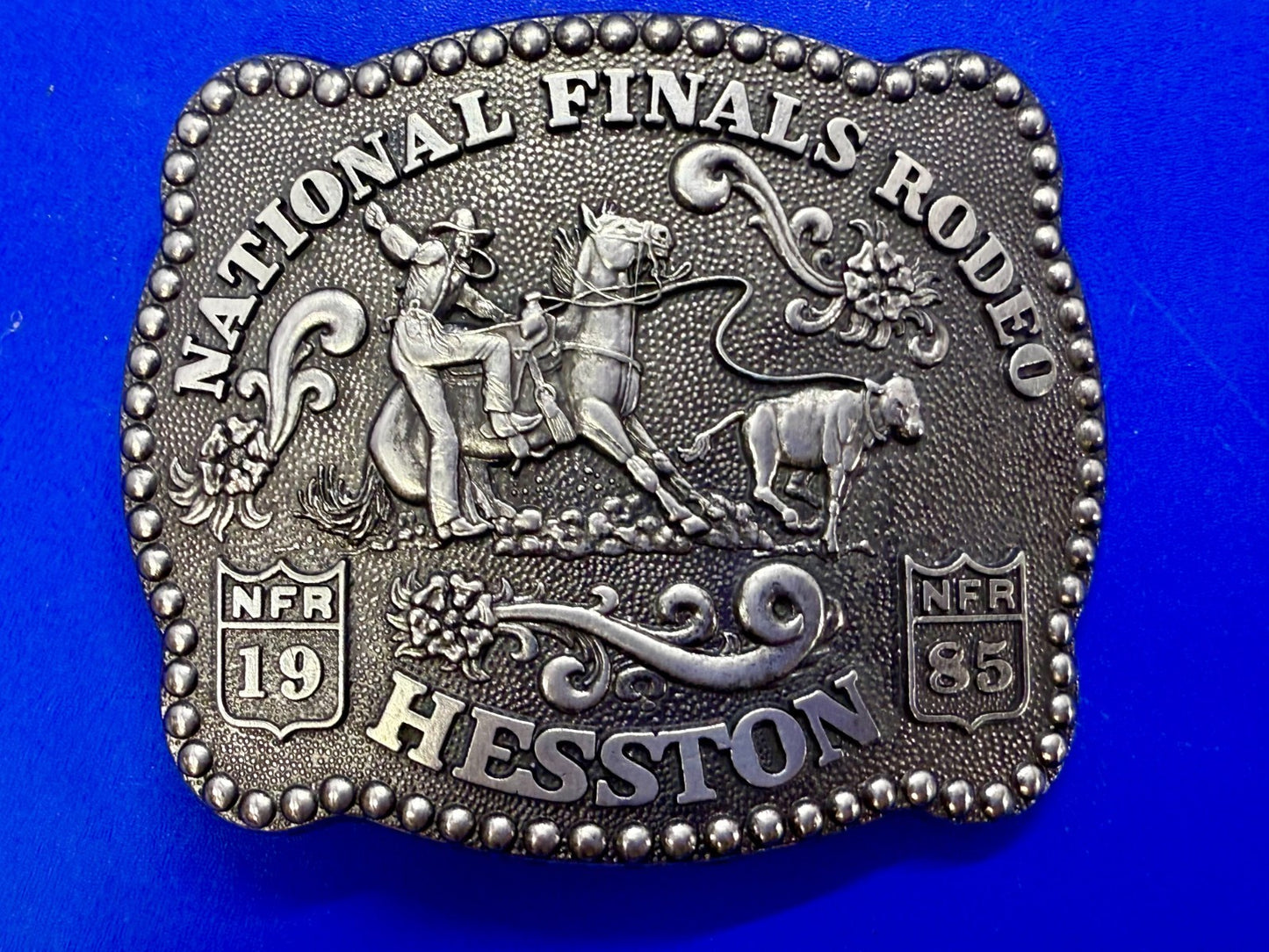 1985 Hesston NFR National Finals Rodeo Calf Roping Vintage Belt Buckle