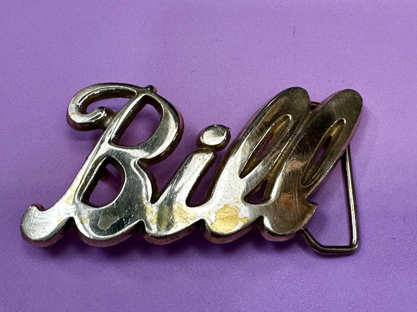 BILL - Custom Name cutout cursive letters Solid Brass Belt Buckle