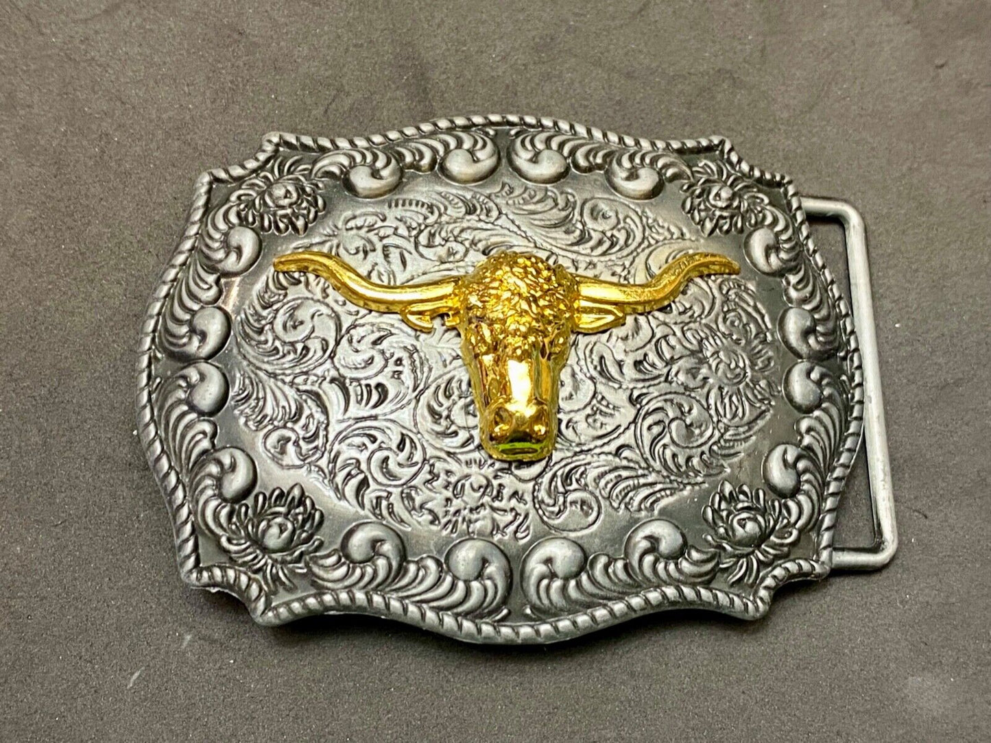 Texas longhorn western raised steer cow two tone 3.5" wide belt buckle