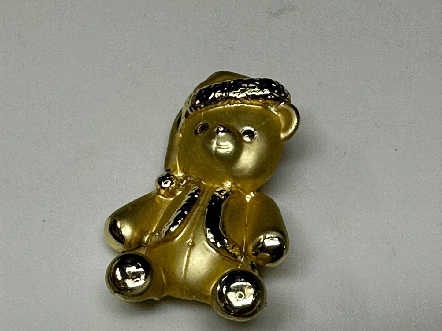 Adorable Teddy Bear Gold Tone Vintage Brooch Pin Signed by.AJC