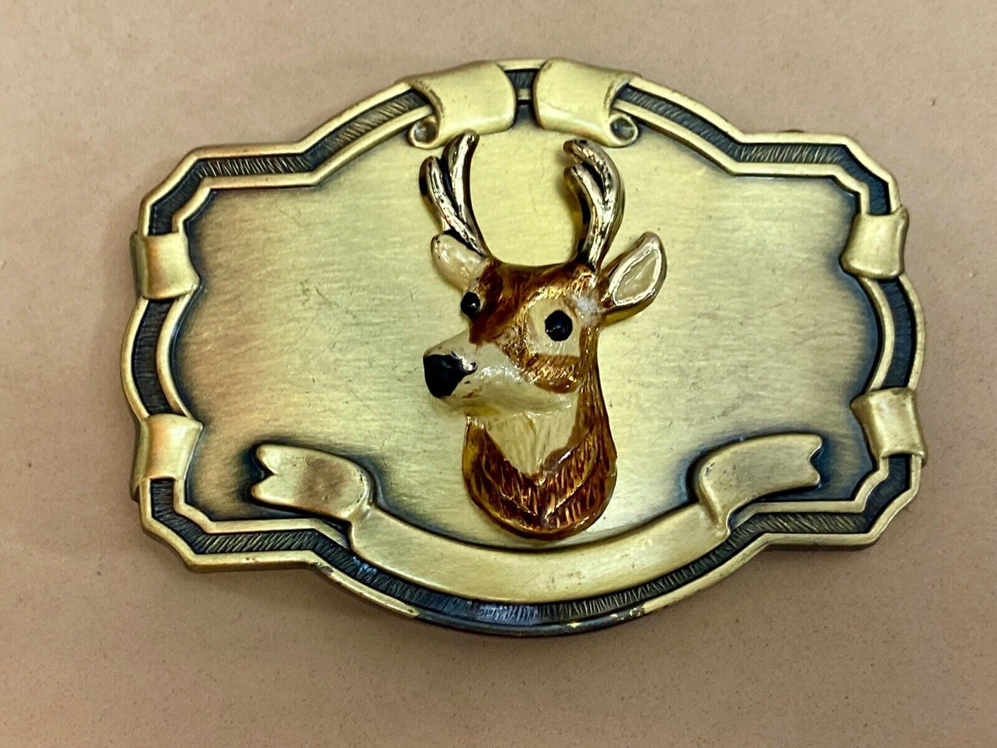 Vintage Deer Head Bust In Western Style Framed Belt Buckle Perfect Hunters Gift