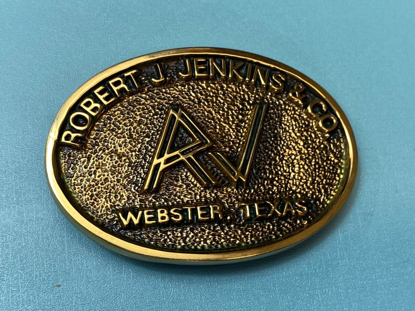 Vintage 1983 Robert Jenkins and co Webster Tx solid brass belt buckle by BTS