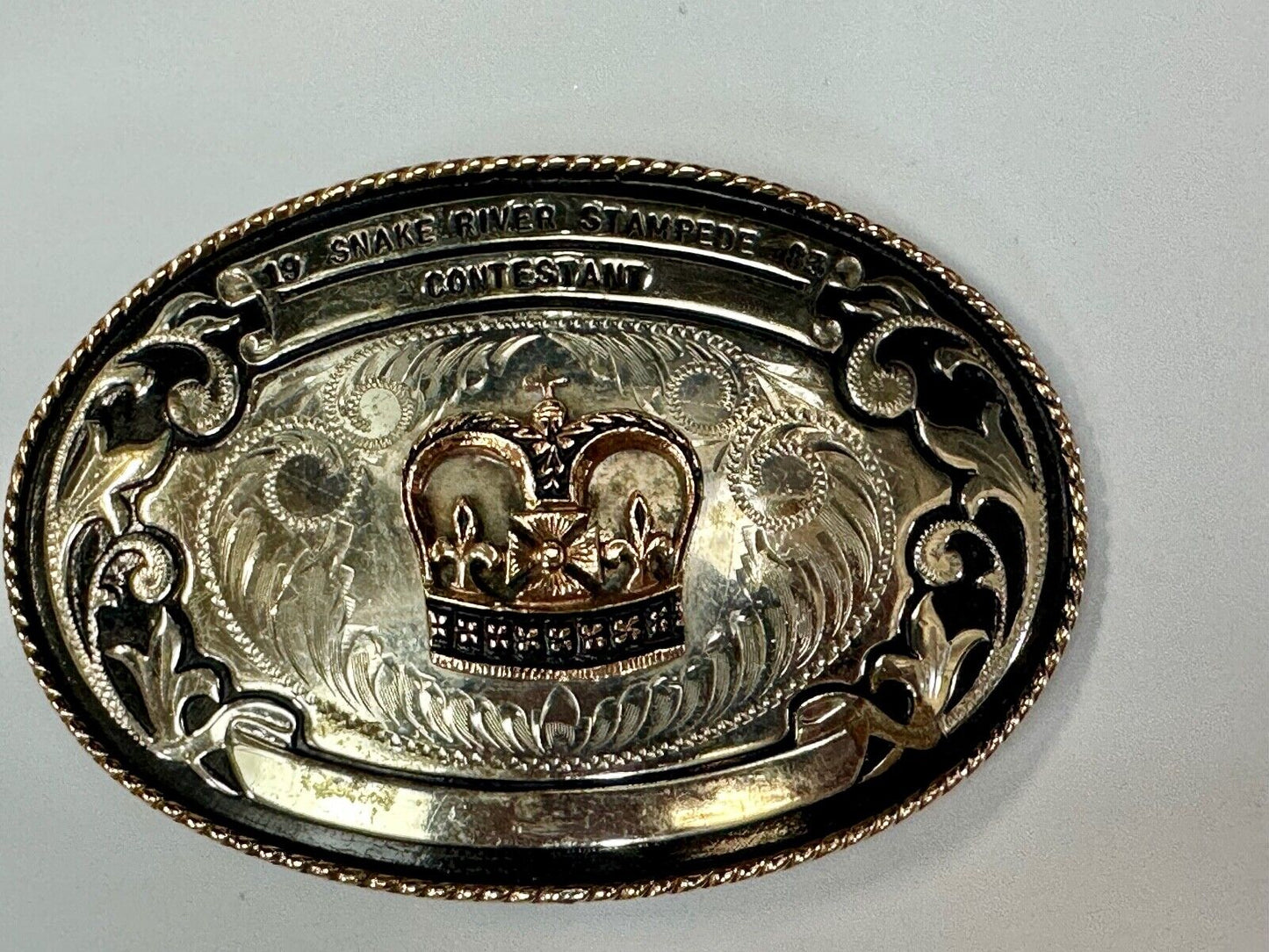 1983 Snake River Stampede Rodeo Idaho Trophy Comstock German Silver belt buckle