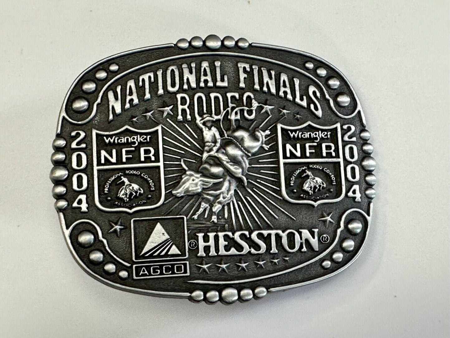 2004 Youth Sized Hesston National Finals Rodeo Bull Riding Cowboys belt buckle