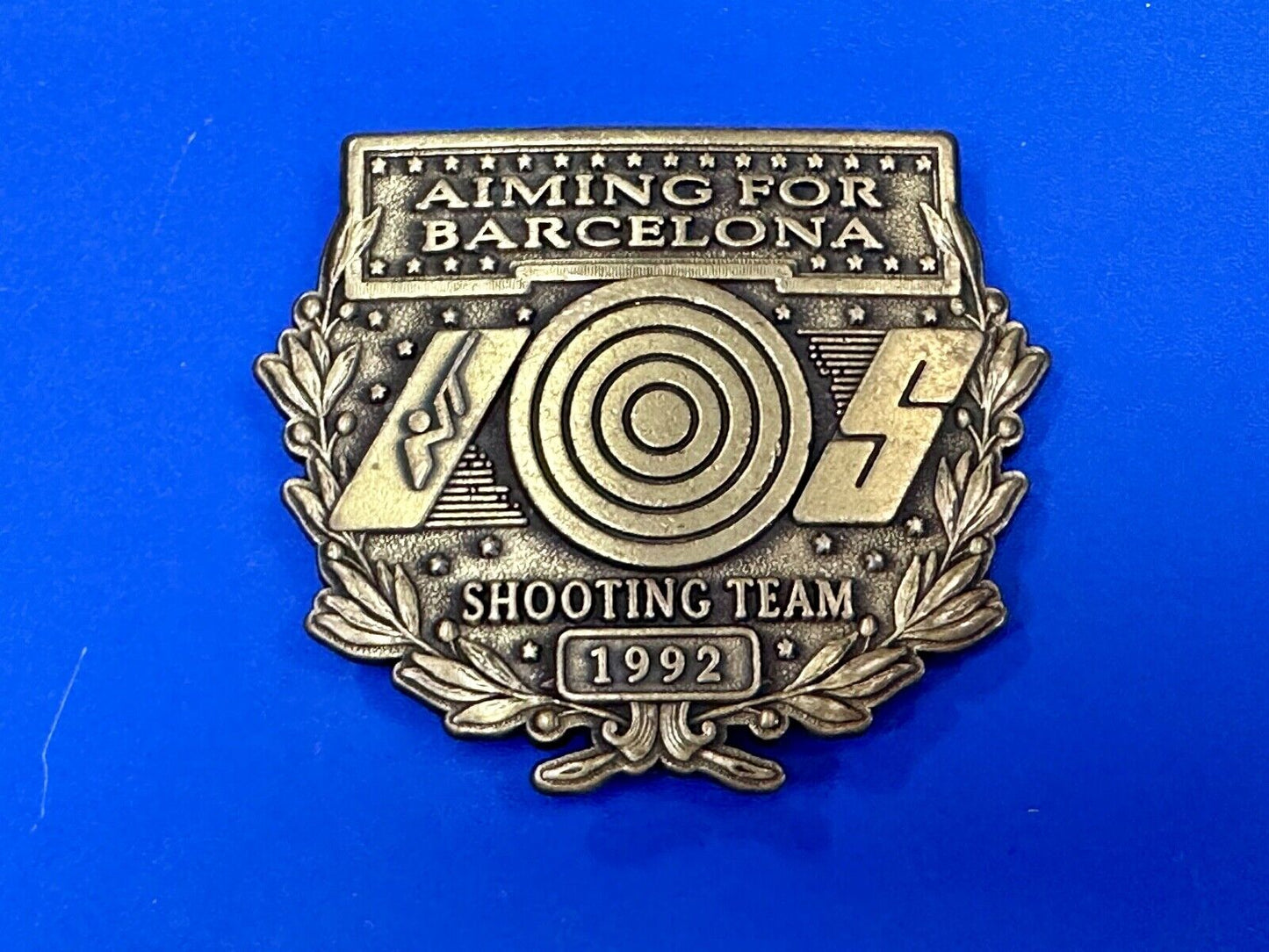 1992 Aiming for Barcelona Olympics US shooting Team belt buckle