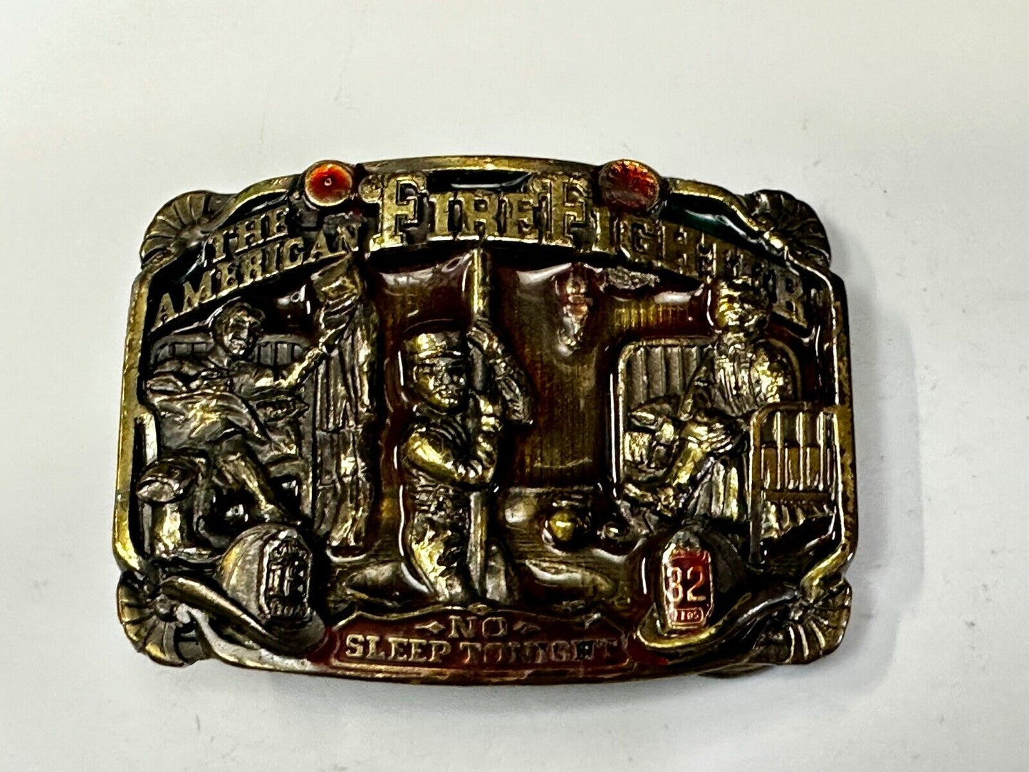 1986 The American Fire Fighter - No Sleep Tonight Vintage Belt Buckle
