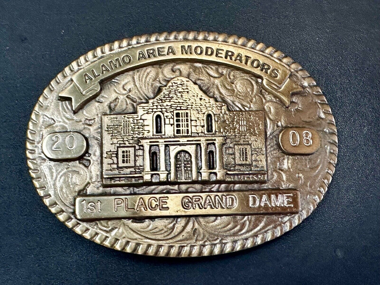 2008 Alamo Area Moderators 1st Place Grand Dame RARE Blue Bayou Belt Buckle
