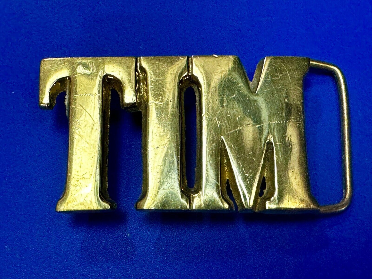 TIM Custom Name in cutout block letters solid brass belt buckle - Taiwan ROC