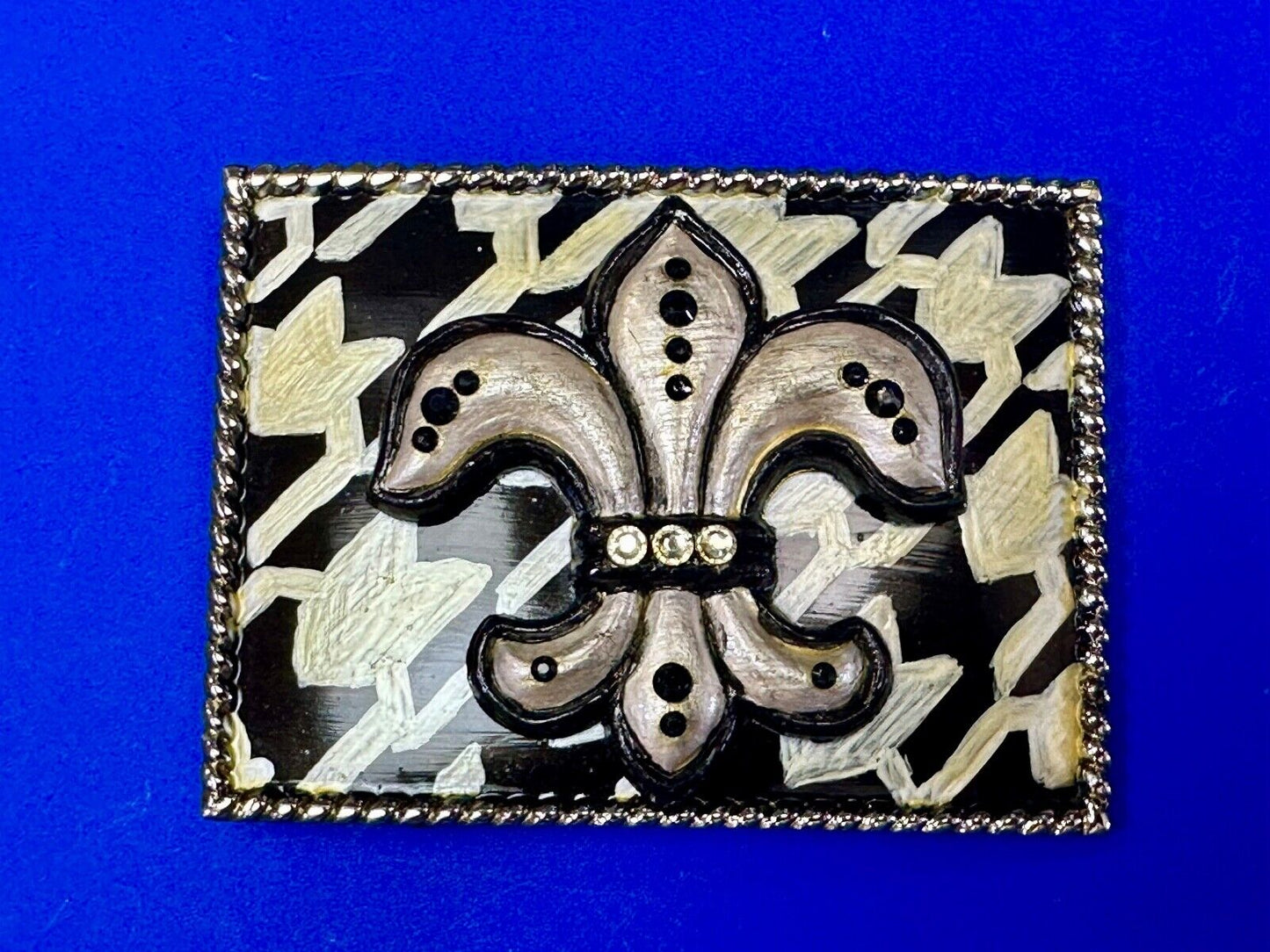 Artisan Whimmg Couture Saints Symbol Fleur de lis Belt Buckle rhinestone accents