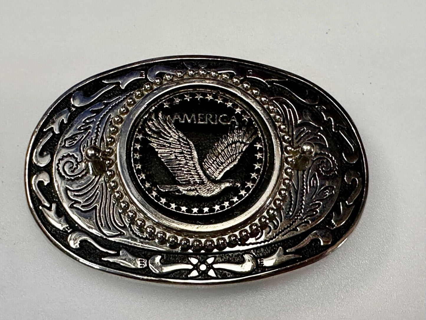 American Patriotic Bald Eagle Centered Flower Swirl Western Vintage Belt Buckle