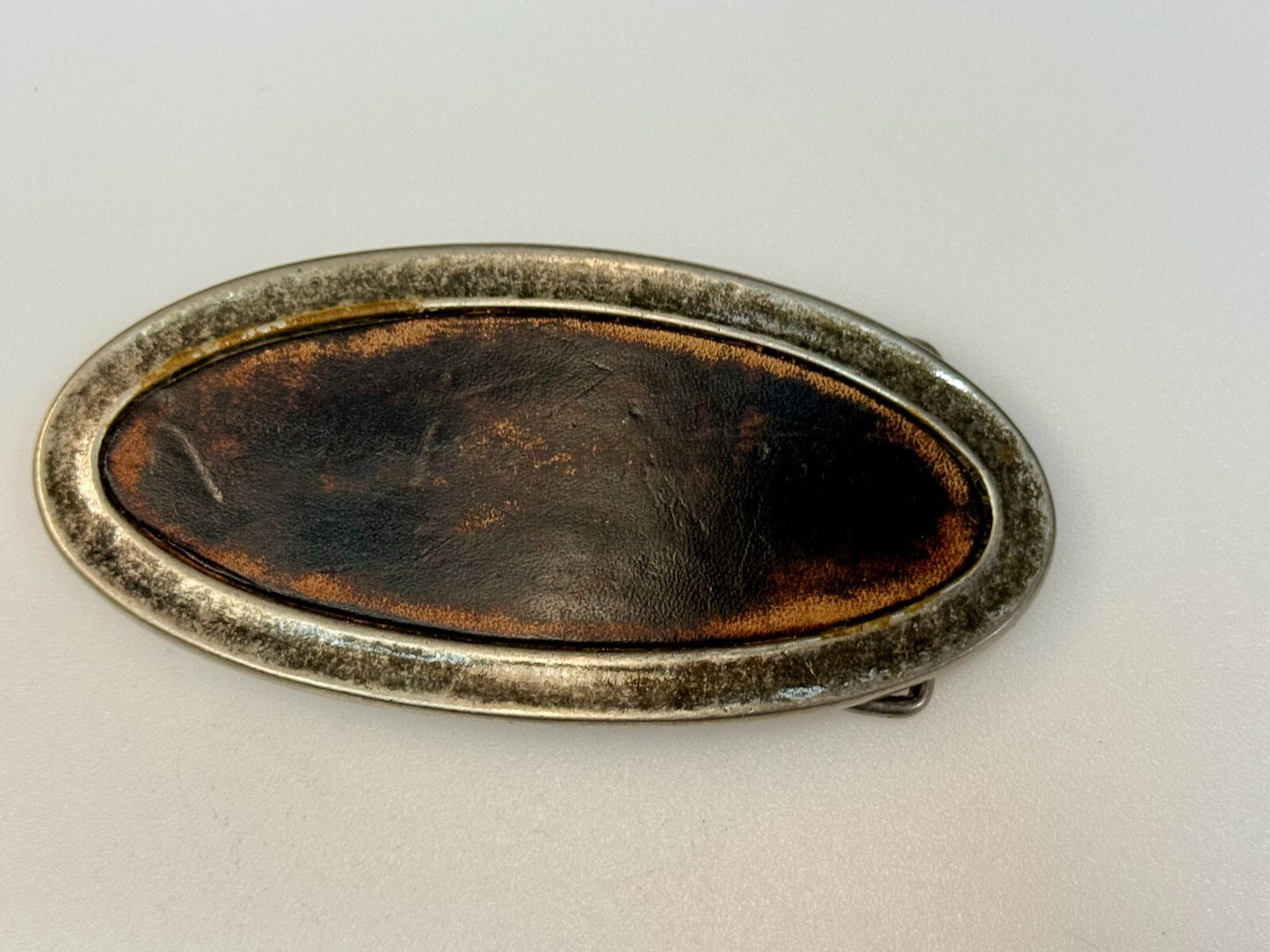 4.5" Wide Retro Simple Plain Faux Leather on Metal Silver Color Belt Buckle