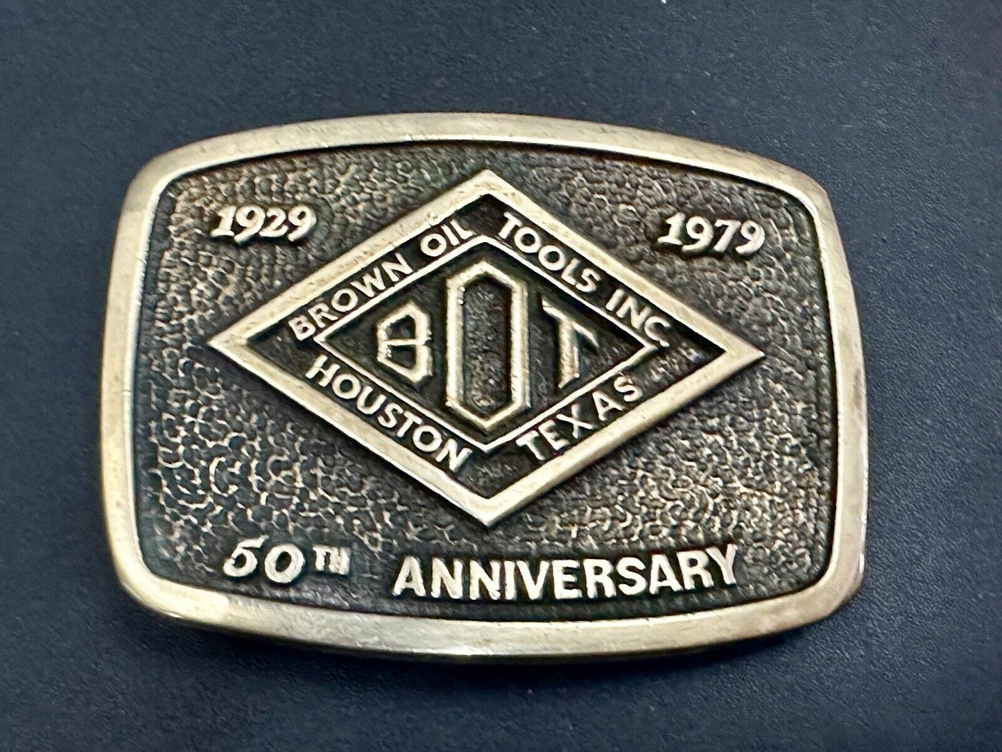 Vintage Brown Oil Tools INC Houston Texas Co belt buckle by Blue Bayou brass